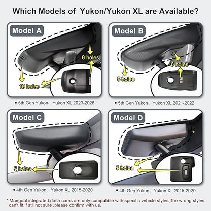 Mangoal 4K Dash Cam Custom fit for GMC Yukon, Yukon XL 2015 2016 2017 2018 2019 2020(Model D), Model D & Model C Have Same Models Years but Vehicle Sensor Cover are Different