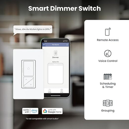 Feit Electric Smart WiFi Dimmer Switch with Remote, Single-Pole and 3-Way, Voice Control with Alexa & Google Asst, Wireless Wall-Mount Remote, App Control, Neutral Wire Required