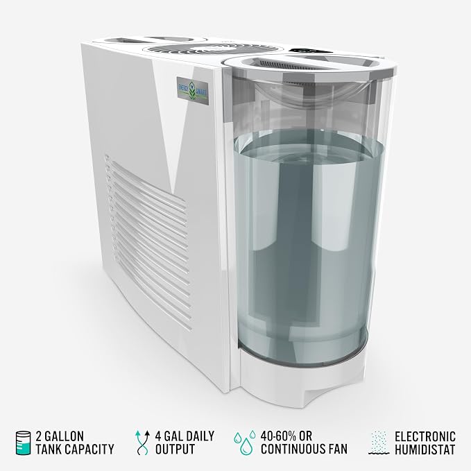 Vornado EVDC500 Energy Smart Evaporative Humidifier with 2 Gallon Dual Tank Capacity, LED Display, Automatic Shut-off, Electronic Humidistat, 4 Fan Speeds for Large Rooms up to 1000 sq ft