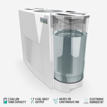 Vornado EVDC500 Energy Smart Evaporative Humidifier with 2 Gallon Dual Tank Capacity, LED Display, Automatic Shut-off, Electronic Humidistat, 4 Fan Speeds for Large Rooms up to 1000 sq ft
