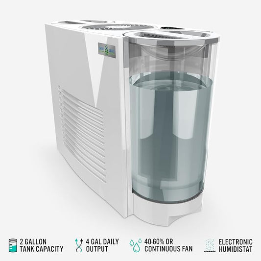 Vornado EVDC500 Energy Smart Evaporative Humidifier with 2 Gallon Dual Tank Capacity, LED Display, Automatic Shut-off, Electronic Humidistat, 4 Fan Speeds for Large Rooms up to 1000 sq ft
