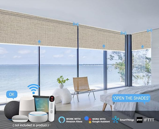 Bringnox Motorized Blinds with Remote,100% Blackout Smart Roller Blinds Compatible with Apple Homekit Google Home and Alexa Via HUB,and Customized (Safari Biscuit-20)
