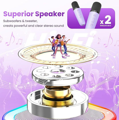 Mini Karaoke Machine for Kids Adults, 2026 TOP Birthday Gifts for Girls Boys 3,4,5,6,7,8+Year Old Toddler Toys, Portable Bluetooth Speaker with 2 Wireless Karaoke Microphones Player (Purple)