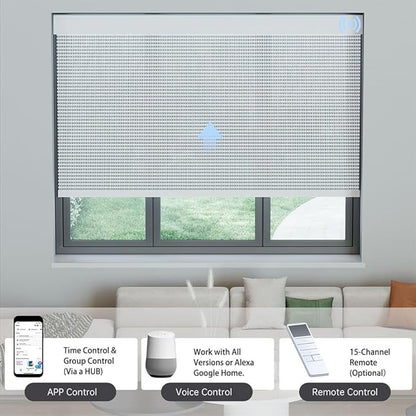 Motorized Solar Shades, Light Filtering Smart Blinds for Windows Automatic Blinds Compatible with Alexa, Falme Resistant Roller Shades Customized for Office Living Room (1% Openness Sliver)