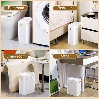 MOPALL 3.5 Gallon Motion Sensor Trash Can with Lid, Slim Touchless Automatic Garbage Bin, Space-Saving Wastebasket for Bathroom Bedroom Living Room Office, White