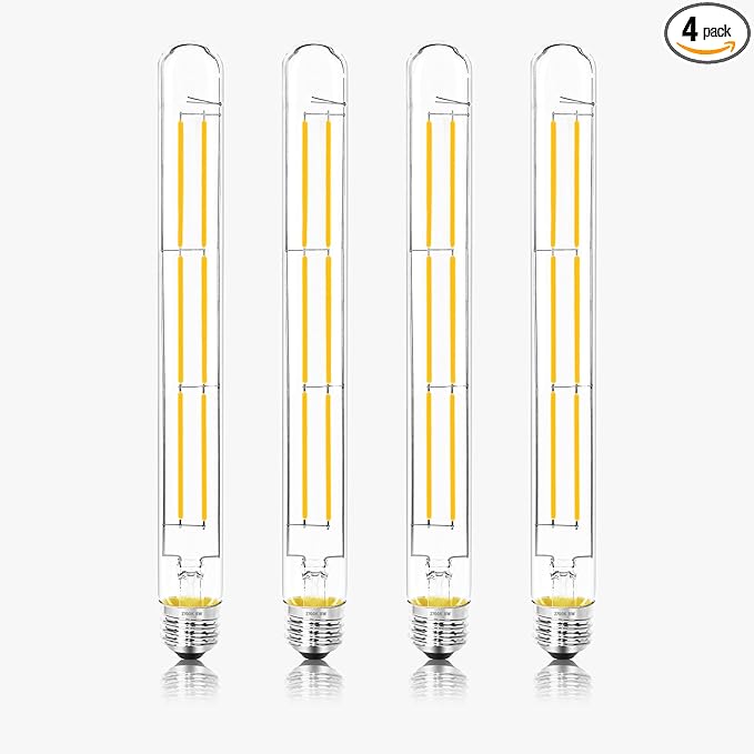 11.8IN 1000LM 2700K Soft White Light Bulbs E26 Base, T10 T9 Edison Bulbs Dimmable 8W, AC 120V 100 Watt Equal Filament Bulb, Vintage Clear Glass Long Tubular LED Bulb, UL Certified - 4Pack