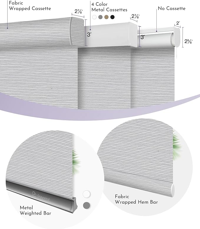 Graywind Smart Blackout Roller Shades for Alexa Google Textured Gleaming Fabric Rechargeable Motorized Blinds Cordless Remote Control Window Shades, Custom Size (Striped Light Grey) (GW-QZYM-TH00)