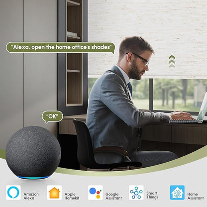 FineTell Motorized Blinds with Remote, 100% Blackout Roller Shades Compatible with Alexa,Apple Homekit,Google Home APP and Voice Control, Customized Electric Blinds (100% Blackout Linen White)