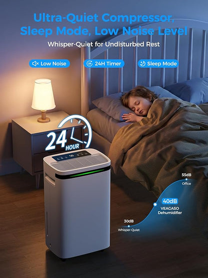 VEAGASO 4000 sq.ft Dehumidifiers for Basement, MAX 58 Pint Smart Compressor Dehumidifier with Drain Hose, Intelligent Humidistat, Dry Clothes, 24HR Timer, for Home, Large Room, Bathroom, Bedroom