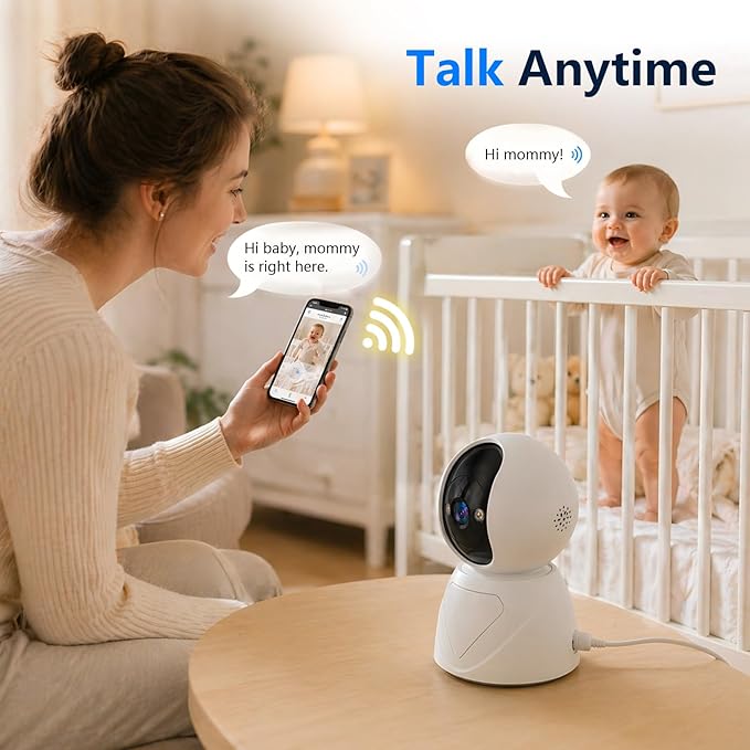 Baby Monitor with Camera and Audio, Smart Motion Tracking & 3X Zoom, Indoor Camera, Color Night Vision, 5G/2.4G WiFi, Two-Way Audio, 3MP 355° Pan Tilt, Pet Camera, SD/Cloud