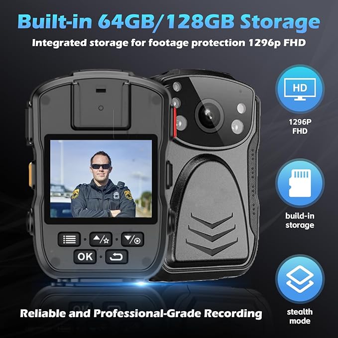 PatrolMaster 1296P Body Camera with 170° Night Vision, 3500mAh – Tamper-Proof Professional Commercial Grade for Security, Police, Legal Evidence (128GB)