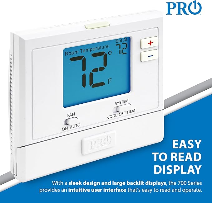 PRO1 T701 Single Stage Non-Programmable Wall Thermostat for 1 Heat/1 Cool Conventional Systems, Conventional Digital Thermostat for Home