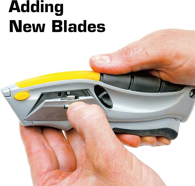 Alltrade Squeeze Utility Knife, Auto-Loading Squeeze, 6 Heavy-Duty Blades with Storage, Box Knives, Cut Tape Packaging - 150003