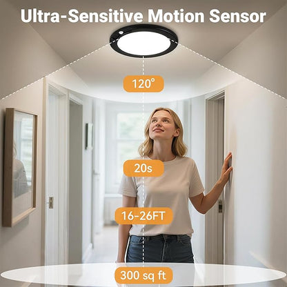 Black Wireless Rechargeable Ceiling Light - Motion Sensor Night Light Indoor with Remote, Battery Operated Led Lights for Bedroom Hallway, Living Room, Bathroom, Home & Kitchen Decor Lighting (6)