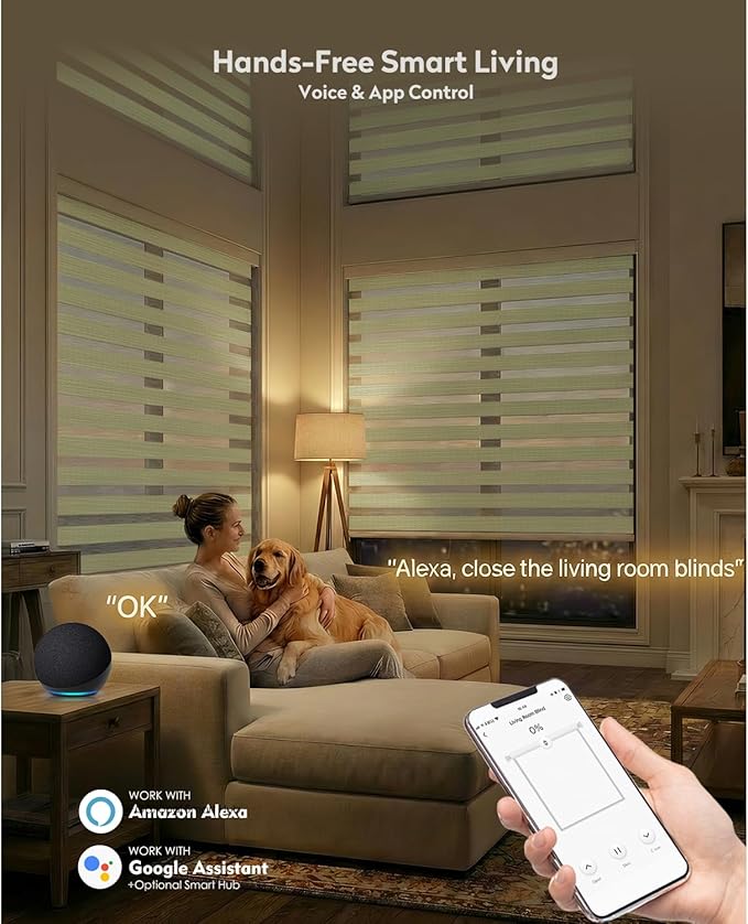 ACMEART Motorized Zebra Blinds,Smart APP & Remote Control Light Filtering Zebra Shades,Compatible with Alexa,Custom Size Electric Window Blinds for Home Office (Lemon Green)
