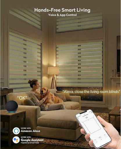 ACMEART Motorized Zebra Blinds,Smart APP & Remote Control Light Filtering Zebra Shades,Compatible with Alexa,Custom Size Electric Window Blinds for Home Office (Lemon Green)