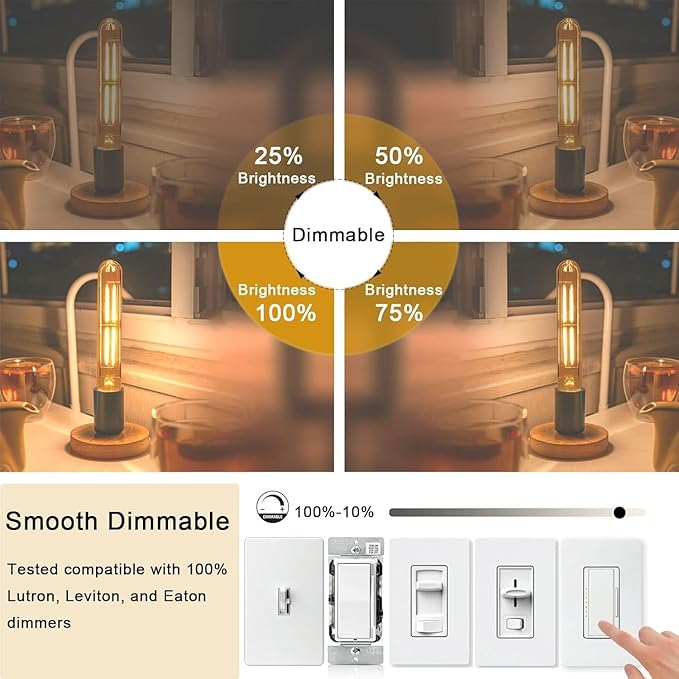 5 Inch E26 Led Bulb Equal 80 Watt, 3000K Warm White Edison Bulb 6W Dimmable, 800LM T10 T9 Clear Glass Tubular Light Bulbs AC 120V for Chandelier Pipe Pendant Wall Light - UL Cert 6Pack