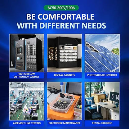 AC 50-300V 100A Multi Function Voltage Amperage Power Meter, Din Rail LCD Digital Backlight Energy Monitor, Built-in Current Transformer Ammeter Voltmeter, Single Phase Tester