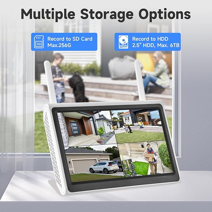 YEEWISE 10 Channel WiFi NVR with Built-in 10.1' HD Monitor, Dual WiFi, Motion Detection, Remote Access, Supports SD & HDD Local Storage