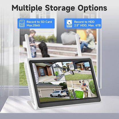 YEEWISE 10 Channel WiFi NVR with Built-in 10.1' HD Monitor, Dual WiFi, Motion Detection, Remote Access, Supports SD & HDD Local Storage