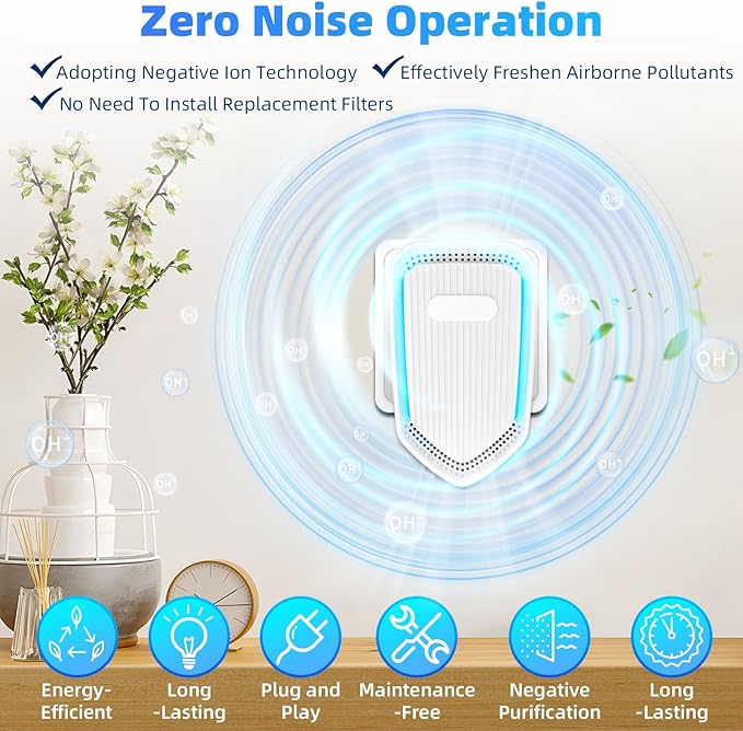2026 Air Ionizers for Home & Dust Mites,Plug In Air Purifier Negative Ion Generator,Portable Quiet Filterless Air Freshener Odor Eliminator for Office Kitchen,Mini Air Cleaner for Pet Odor,Smoke Smell
