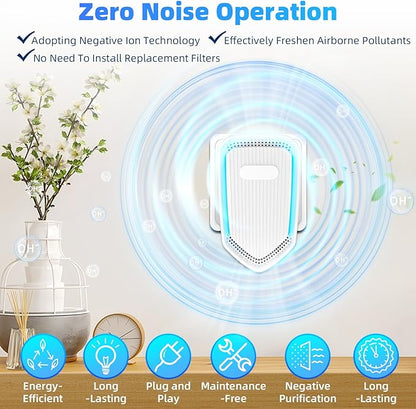 2026 Air Ionizers for Home & Dust Mites,Plug In Air Purifier Negative Ion Generator,Portable Quiet Filterless Air Freshener Odor Eliminator for Office Kitchen,Mini Air Cleaner for Pet Odor,Smoke Smell