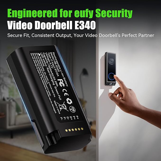 Lesaps 2-Pack Replacement Battery for eufy Video Doorbell E340, 7000mAh Rechargeable Li-ion Battery Pack with Type-C Charging, Multi-Protection Backup Battery for eufy E340