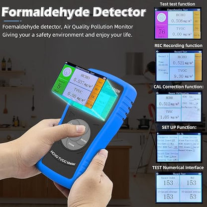 Air Quality Pollution Monitor, Formaldehyde Detector 0-2.50 mg/m³, 2-in-1 TVOC Meter HCHO Tester Indoor with Alarm, USB Rechargeable for Home, Office, HVAC - RQ-5800N