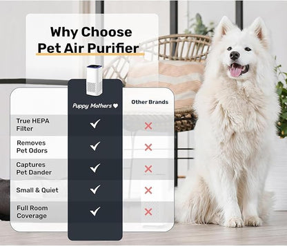 Puppy Mothers Pet Air Purifier, Air Purifier with HEPA 3-in-1 Filter, Quiet 360° Intake Air Cleaner for Smoke,Pet Hair,Odor, Portable Air Purifier for Office Bedroom Car (Black)