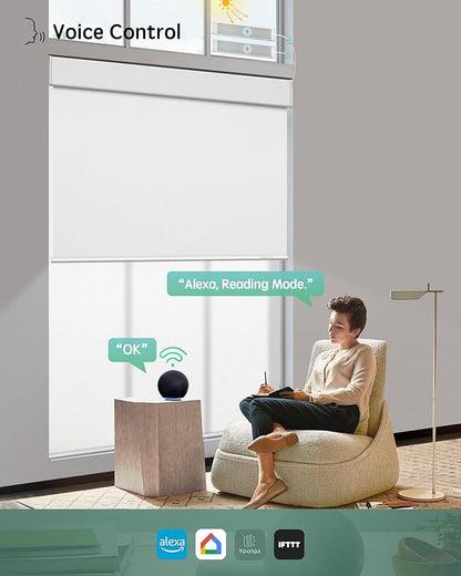 Yoolax Smart Dual Roller Shades, Motorized Blinds with Remote Smart Blinds Compatible with Alexa, Automatic Dual Shades for Windows Bedroom Living Room (Pure White)