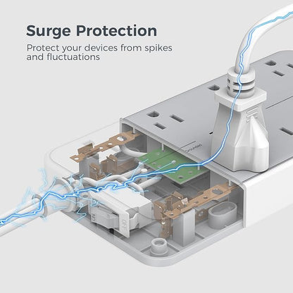 TESSAN Power Strip Surge Protector, 15FT Flat Plug Extension Cord