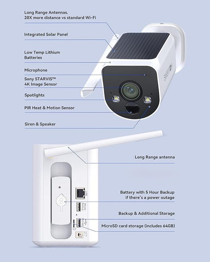 Swann MaxRanger4K™ Solar Wireless Security Camera System, 2-Pack 4K Cameras, Longest Range Wi-Fi HaLow™ up to 2000ft, Built-in Solar Panels, Local Storage, No Monthly Fees