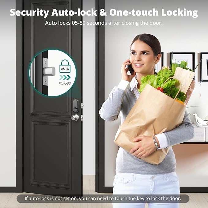 AkaGear Keyless Entry Door Lock with Fingerprint - Door Locks with 2 Keys, Electronic Keypad Deadbolt, Smart Door Locks, Smart Locks for Front Door, Auto-Lock & One Touch Locking - Satin Nickel