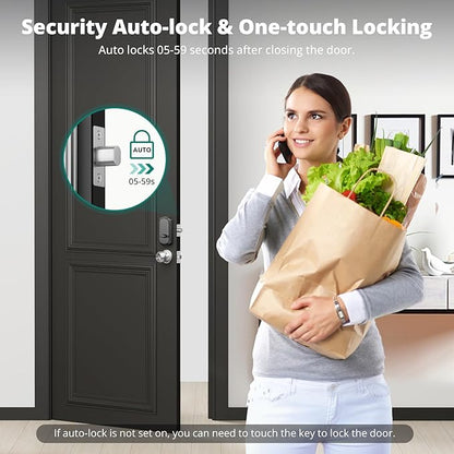 AkaGear Keyless Entry Door Lock with Fingerprint - Door Locks with 2 Keys, Electronic Keypad Deadbolt, Smart Door Locks, Smart Locks for Front Door, Auto-Lock & One Touch Locking - Satin Nickel