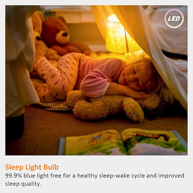 Maelsrlg A19 Warm Sleep Light Bulb, 9W(60W Equivalent), 1800K Amber, Dimmable, E26 Base, Soft Yellow Light Bulbs, 800 Lumen, 120V, 4-Pack