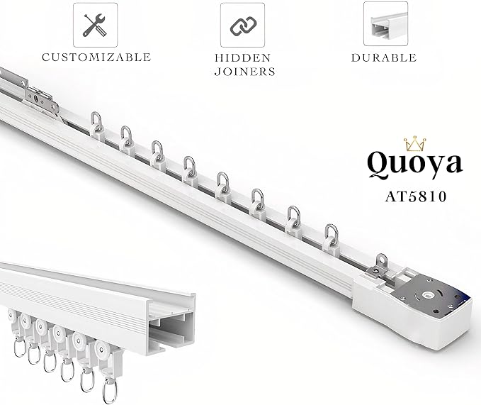 Quoya Smart Electric Curtain Track AT5810【Up to 3m(118in) - Motorised and Adjustable 】, with Automated Rail Motor with App, Voice, Remote Control, Compatible with Alexa, Google and Siri