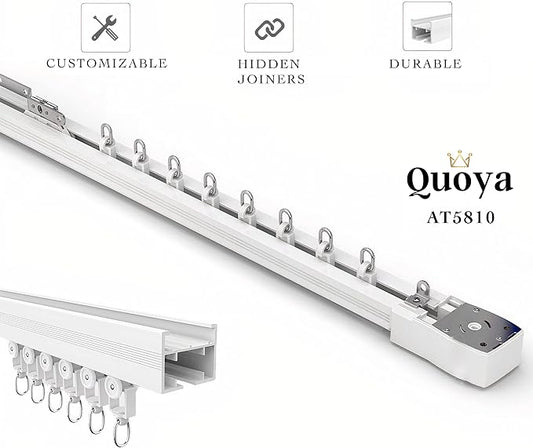 Quoya Smart Electric Curtain Track AT5810【Up to 3m(118in) - Motorised and Adjustable 】, with Automated Rail Motor with App, Voice, Remote Control, Compatible with Alexa, Google and Siri