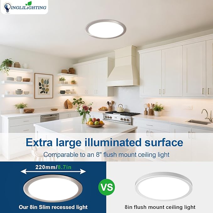DLLT LED Recessed Ceiling Lights: 12 Pack 3 Inch 5CCT Ultra-Thin Lighting with Junction Box for Bedroom - 600LM Brightness 6W Eqv 50W Dimmable Canless Wafer Downlight with ETL&FCC-Nickel Brush