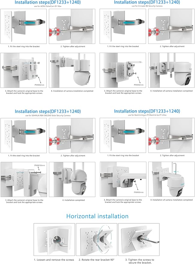 Pole Mount for for AOSU D1 SE/Lite/Max,eufy Solocam S340/E30,Reolink Argus PT 3MP/4MP/5MP/2K ANSQUE(GU01/SA01),SEHMUA,TP-Link Tapo Outdoor Pan/Tilt Wi-Fi,Cinnado B6 Security Cameras (White)