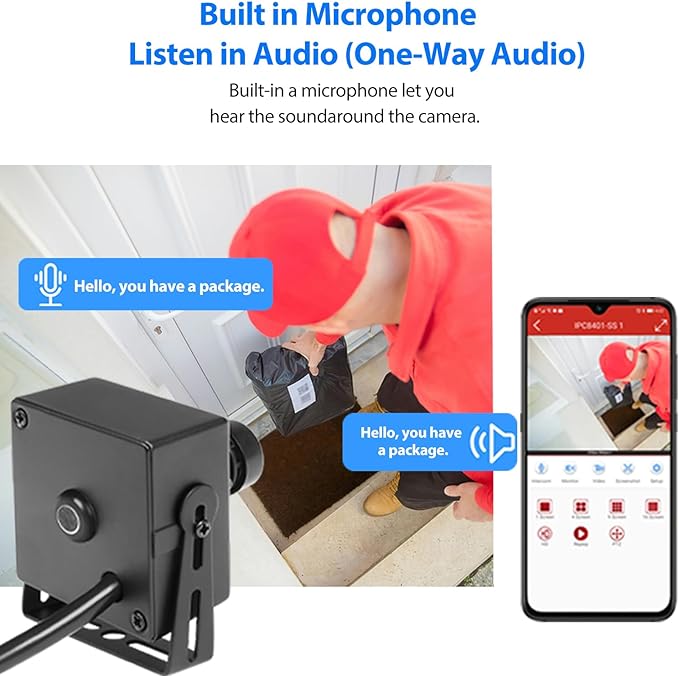 5MP POE Mini IP Camera, Built in Microphone, UltraHD Indoor Small Security Camera with Audio, 3.6mm Lens(75° FOV), H.265/H.264, Smart Phone/PC App (I706-P-A)