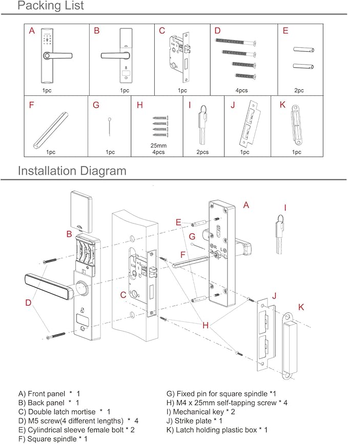 WiFi Smart Lock, Tuya Smart Fingerprint Lock, Door Lock Keypad, Door Lock with Handle Fingerprint Electronic Deadbolt, Smart Door Lock Compatible with Tuya APP for 38-55mm Thickness Home Door