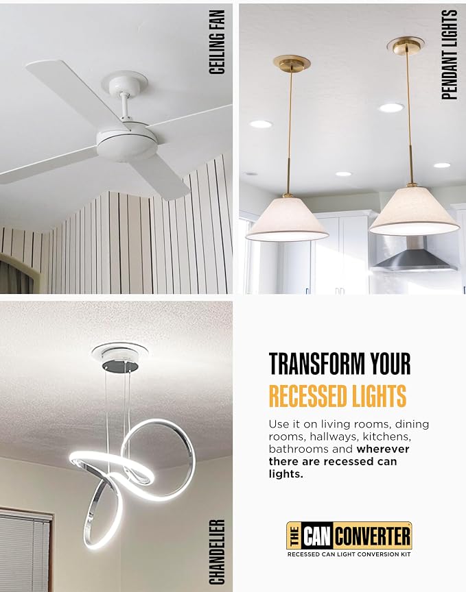 The Can Converter R56 Recessed Can Light Conversion Kit w/ 7"¾ Flat Ceiling Medallion - Home Improvement for 5" & 6" Cans, Converter Kit for Ceiling Fan & Light Fixture, UL Certified, Polished Chrome