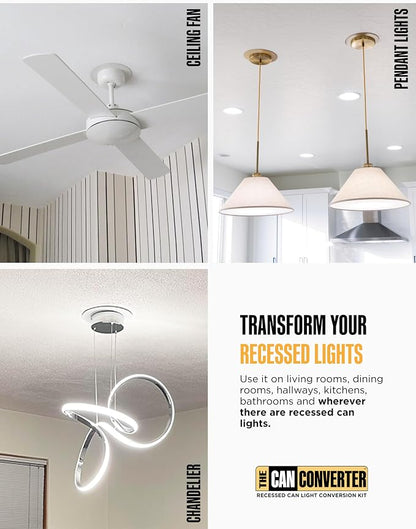 The Can Converter R56 Recessed Can Light Conversion Kit w/ 7"¾ Flat Ceiling Medallion - Home Improvement for 5" & 6" Cans, Converter Kit for Ceiling Fan & Light Fixture, UL Certified, Polished Chrome