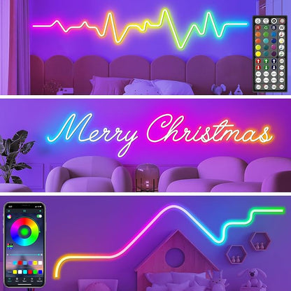 50Ft Neon Rope Lights,Flexible Led Rope Lights Control with App/Remote,Multiple Modes Rope Lights,IP65 Outdoor RGB Led Neon Lights Waterproof,Music Sync Gaming Led Neon Light Strip for Bedroom Decor