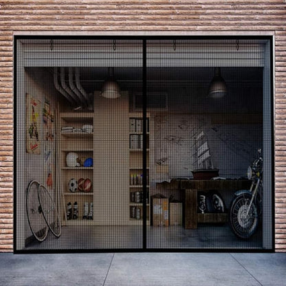 Garage Door Screen - 1 Car 10x7Ft Magnetic Closure Heavy Duty Weighted Bottom Screen Self Sealing Fiberglass Mesh Retractable Net - Easy Assembly & Pass-Through(Black)