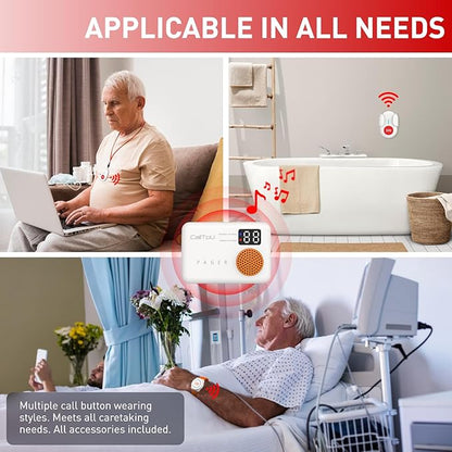 CallToU Wireless Caregiver Pager Portable Alarms for Elderly Wrist Call Button Caregiver Alert Paging System Vibrate Pager with Digital Display Nurse Call Bell Help Button, Alert Button for Seniors