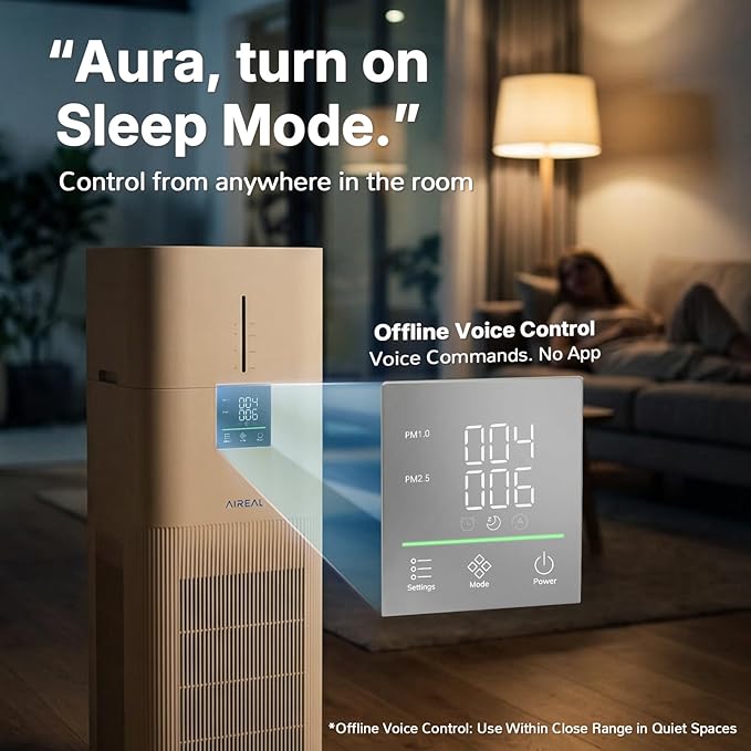 Aireal AEH800 Air Purifier and Humidifier Combo for Large Rooms, Smart WiFi & Voice Control, 7L Evaporative Humidifier, Advanced Air Quality Sensor, Quiet Sleep Mode, Auto Air Quality Monitor