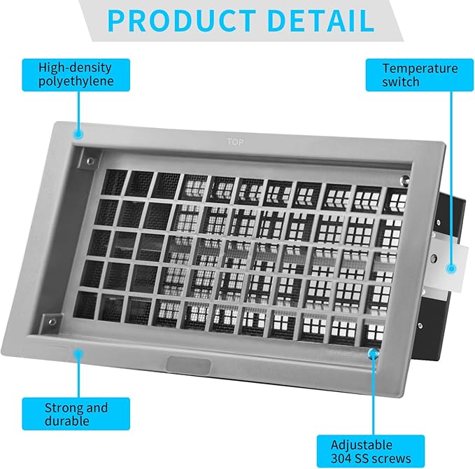Crawl Space Foundation Vent Cover Automatic 8x16 Inch, Gray 2 Pack | Auto Open/Close at 40°F-70°F, Freeze Protection & Energy Saving, DIY Replacement for House, Mobile Home & Skirting, Plastic