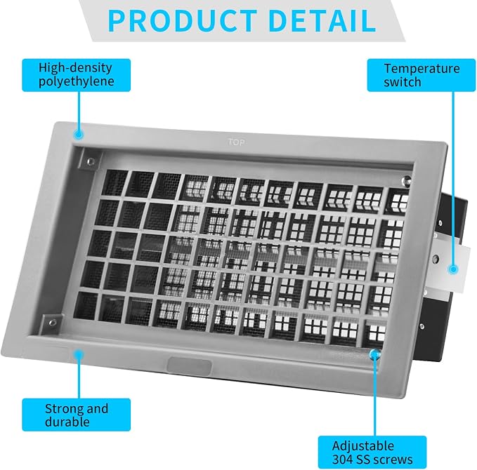 Crawl Space Foundation Vent Cover Automatic 8x16 Inch, Gray 6 Pack | Auto Open/Close at 40°F-70°F, Freeze Protection & Energy Saving, DIY Replacement for House, Mobile Home & Skirting, Plastic