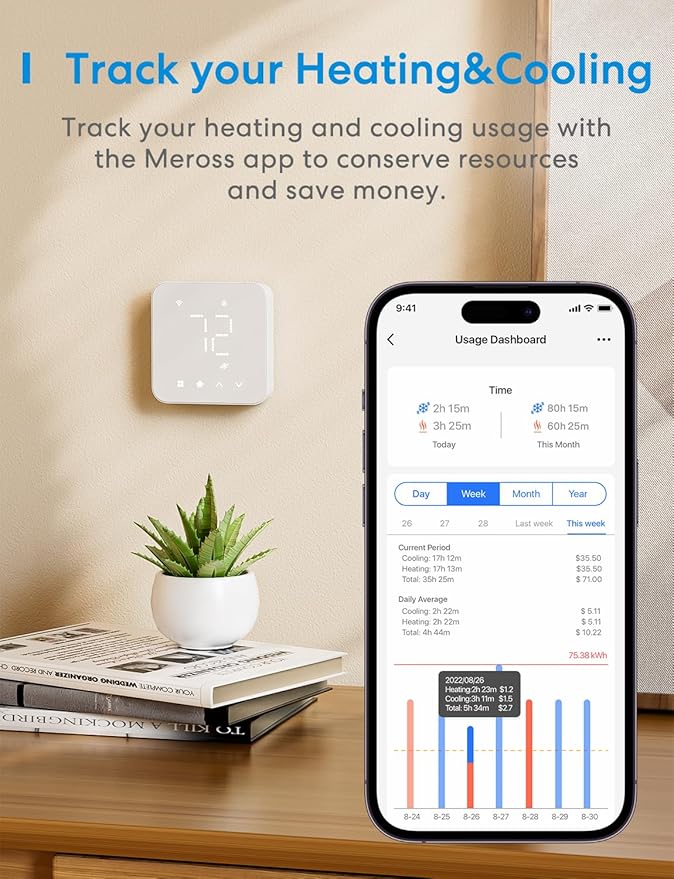 meross Smart Thermostat for Home, WiFi Thermostat Works with Matter, Alexa, Apple Home, Google Assistant, App & Voice Control, 7x24h Scheduling, Energy Saving, C-Wire Required | App Remote & Voice Control, Works with Alexa, Apple Home, Google Assistant...